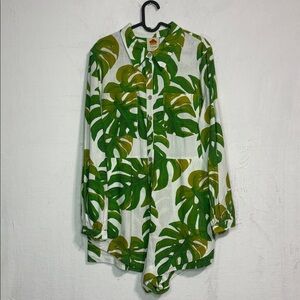 FARM Rio Monstera Tropical Button Front Romper Jumpsuit L Chic Luxe